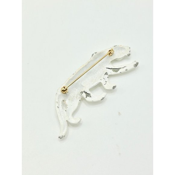 Vintage KJL Signed White Enamel Cheetah Pin Brooch Black Rhinestones Wild Cat - Picture 7 of 10